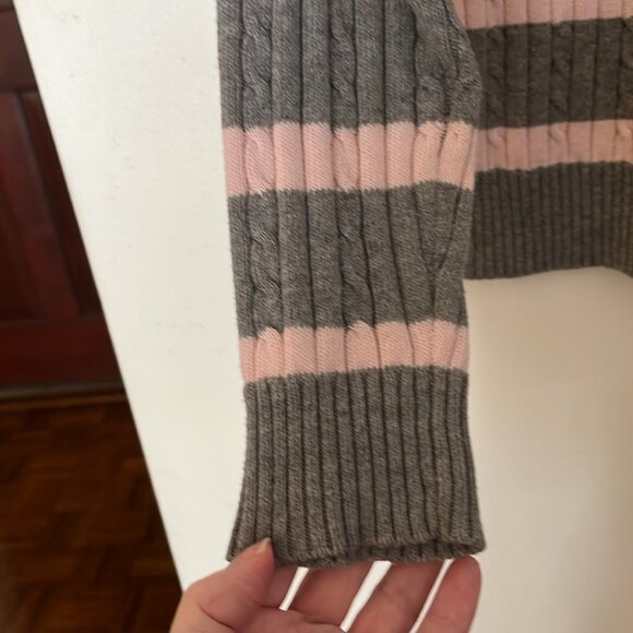 💗 Izod Women’s Gray & Pink Striped Cable Knit Sweater | Size M 💗 - Picture 7 of 10